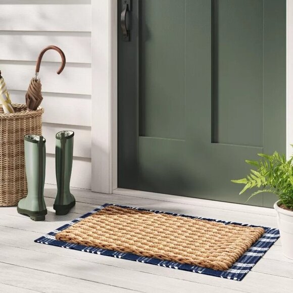 Hand Woven Natural Rectangle Door Mat, Natural Weave Wicker  Basket Weave Poly Rope Outdoor Door Mat Natural‎ - Threshold Studio McGee, 2023